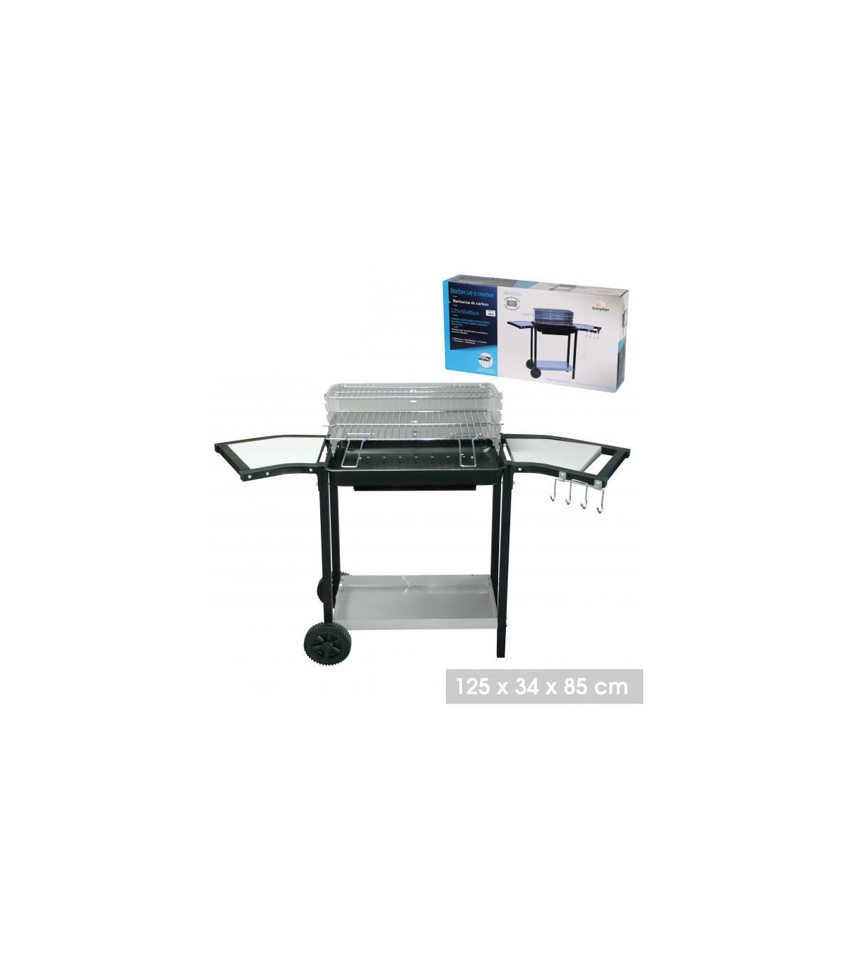 Wadiga Barbecue Double Grille Et Repose-plats Sur Roulettes