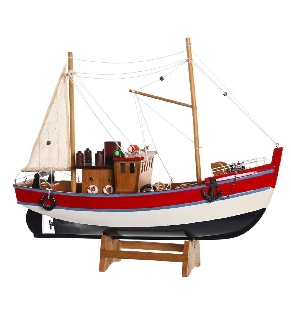 wadiga Bateau à voiles décoratif pêcheur 40x13.5x35cm