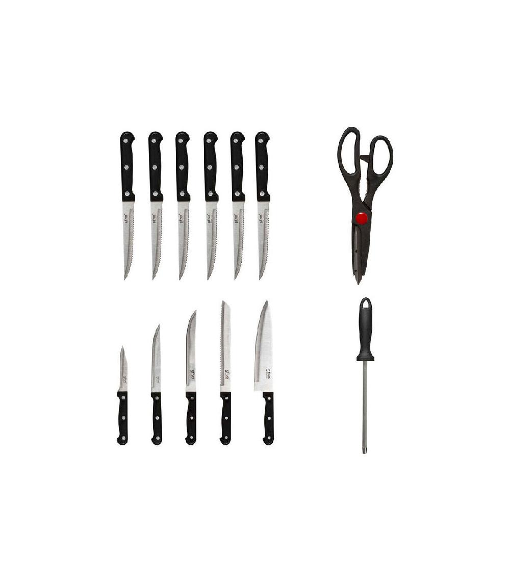Wadiga Bloc Bois 11 Couteaux + 1 Aiguiseur + 1 Paire De Ciseaux