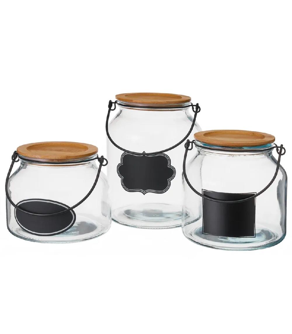 Wadiga Bocal Cuisine Avec étiquette En Verre Et Bouchon Bambou 16x16x17cm