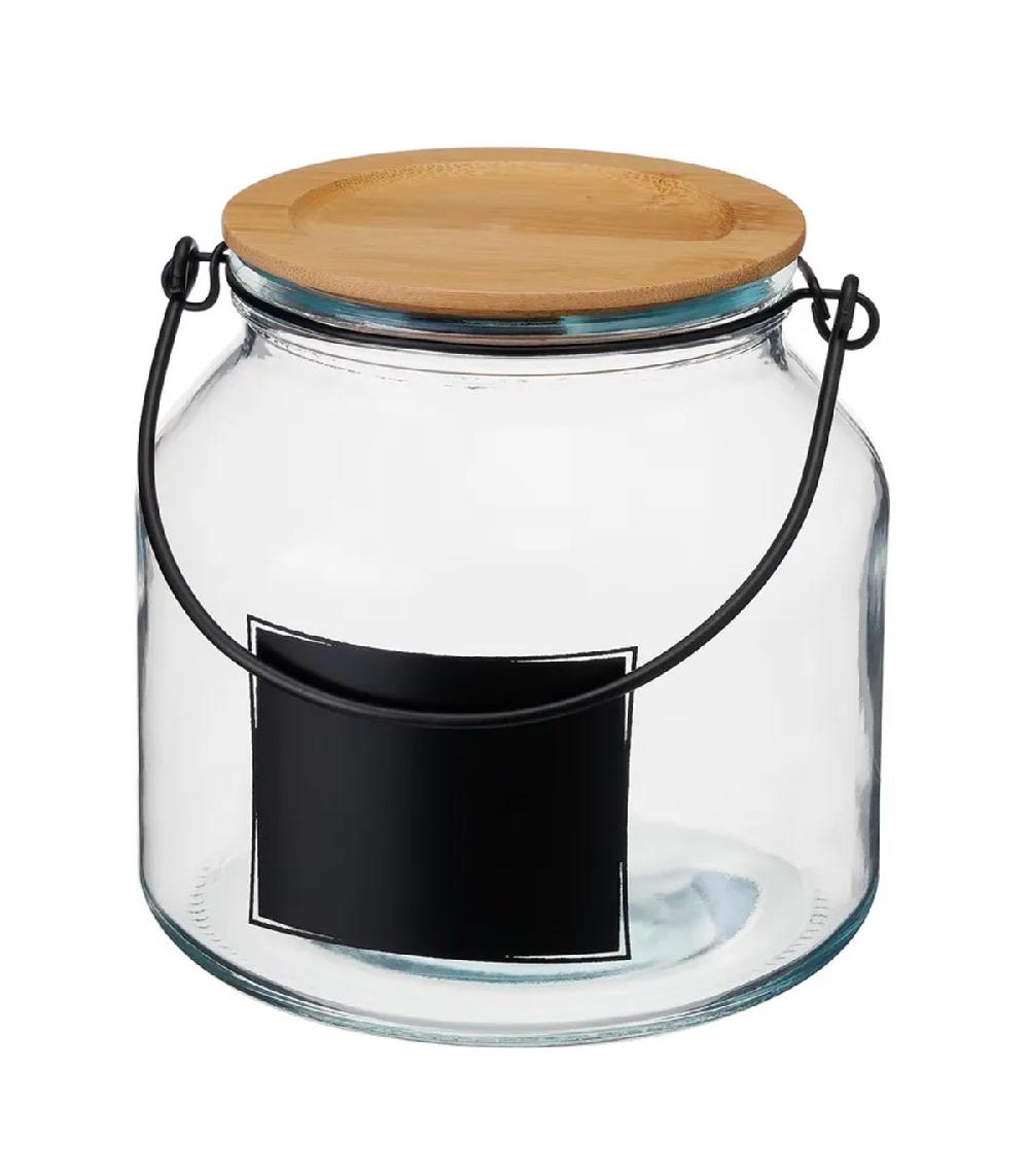 wadiga Bocal cuisine avec étiquette en verre et bouchon bambou 16x16x17cm