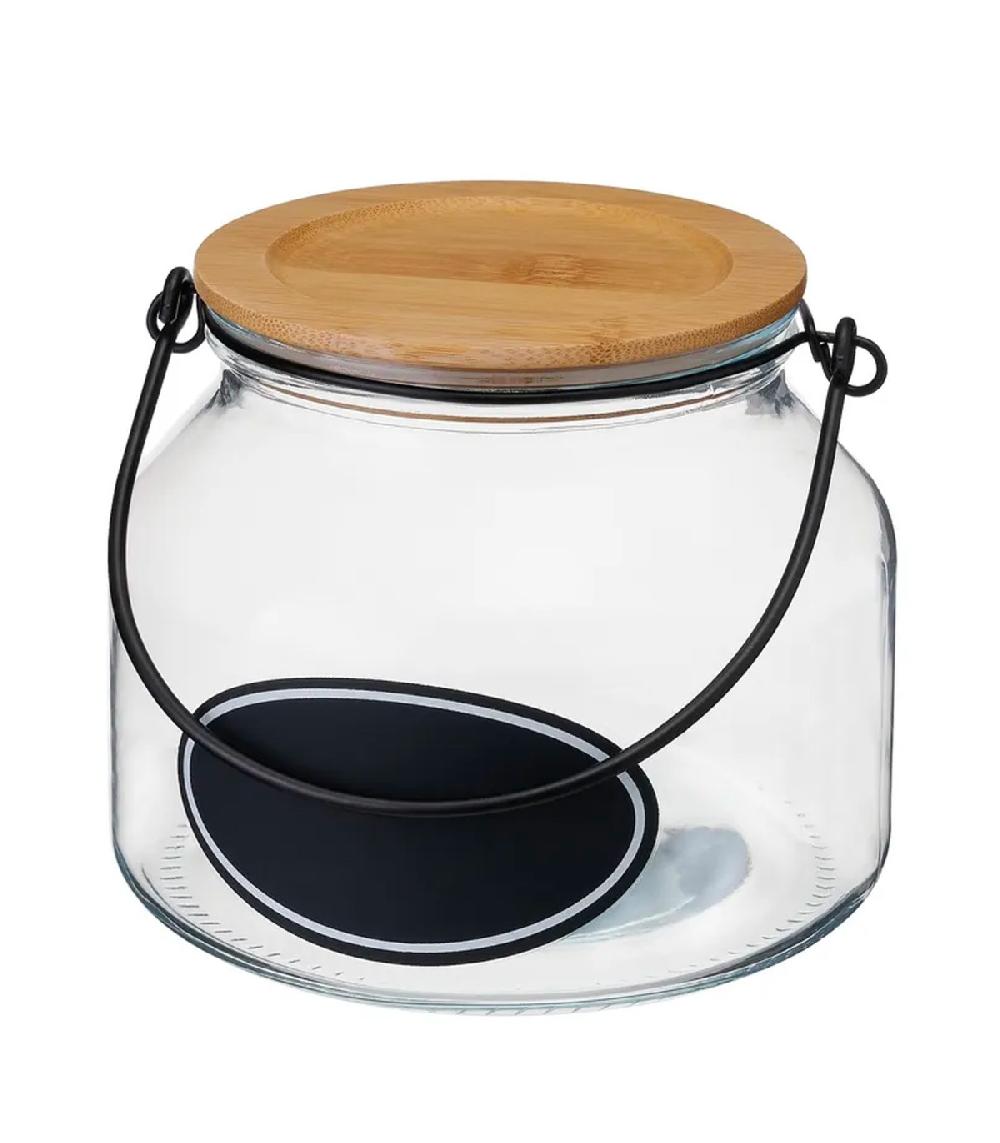 wadiga Bocal cuisine avec étiquette en verre et bouchon bambou 16x16x14cm