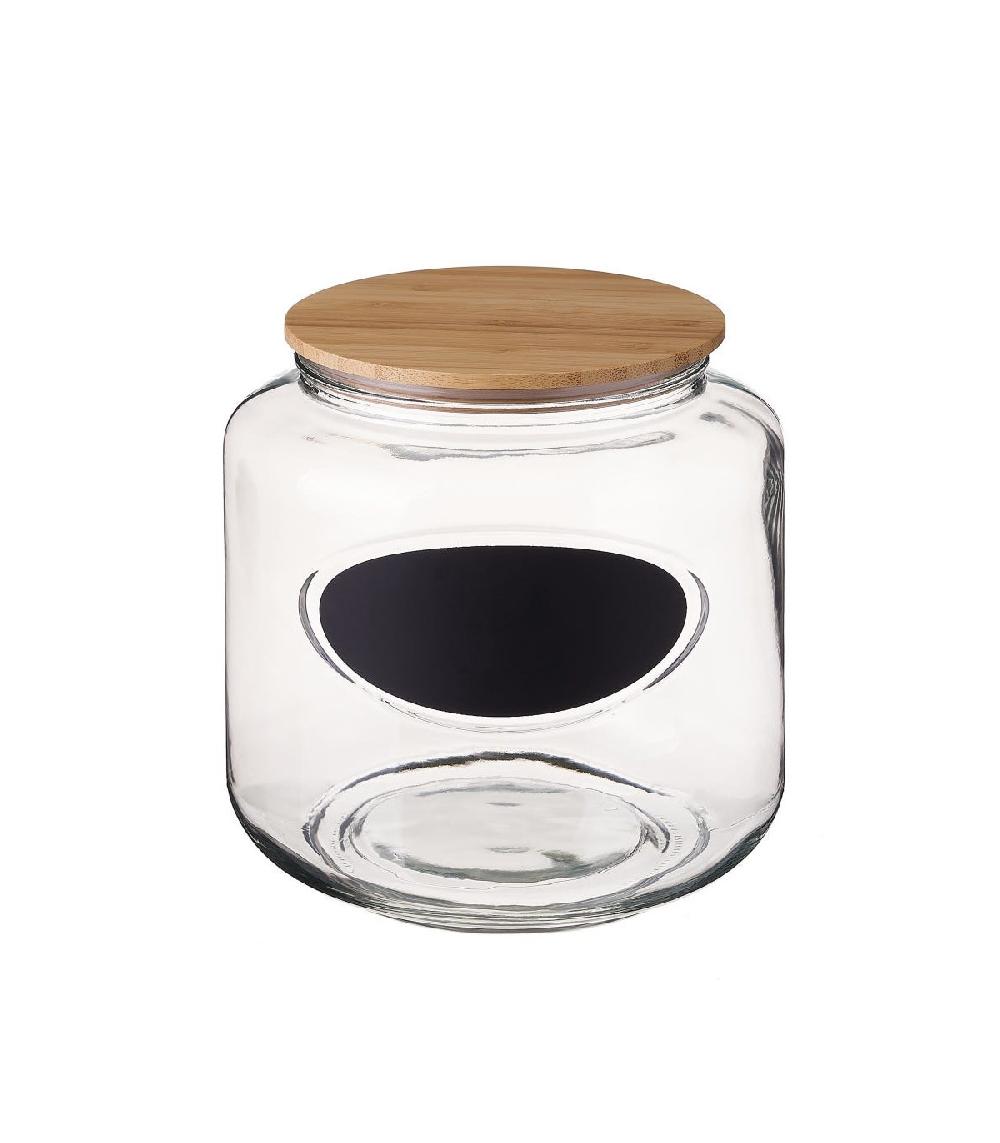 wadiga Bocal Cuisine avec Étiquette en Verre et Bouchon Bambou - H20.3cm