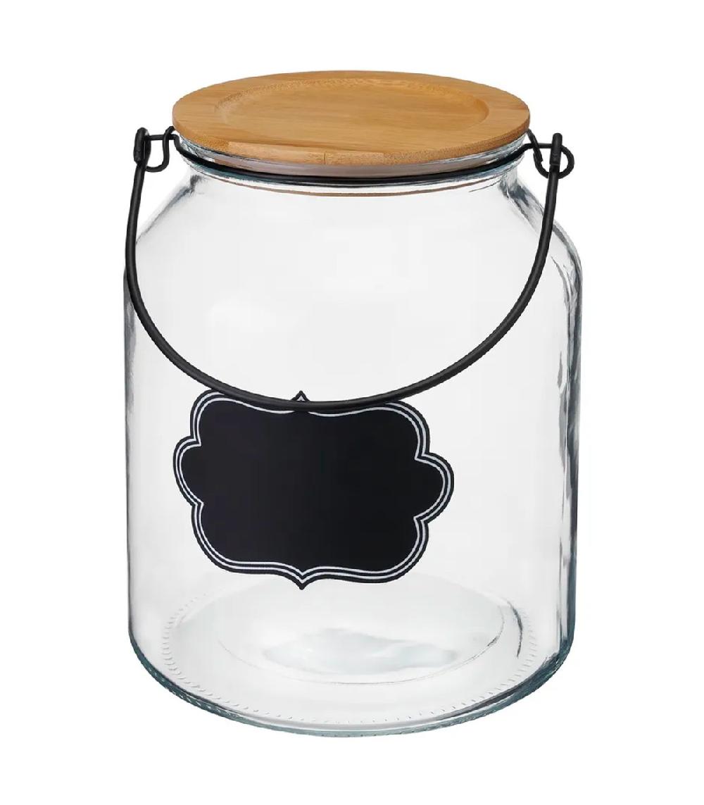 wadiga Bocal cuisine avec étiquette en verre et bouchon bambou 16x16x21cm