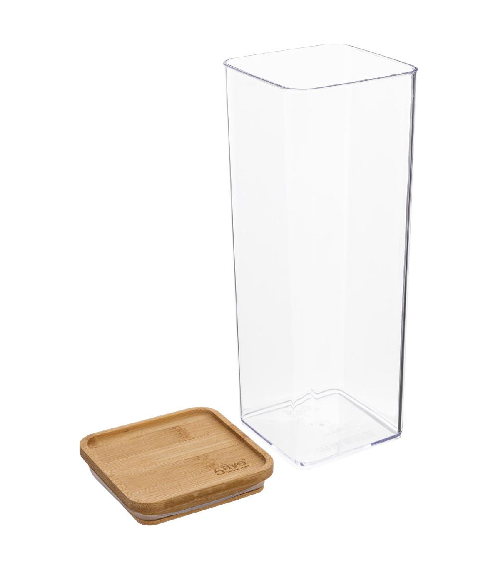 Wadiga Bocal Cuisine Carré En Plastique Avec Bouchon Bambou - 2L