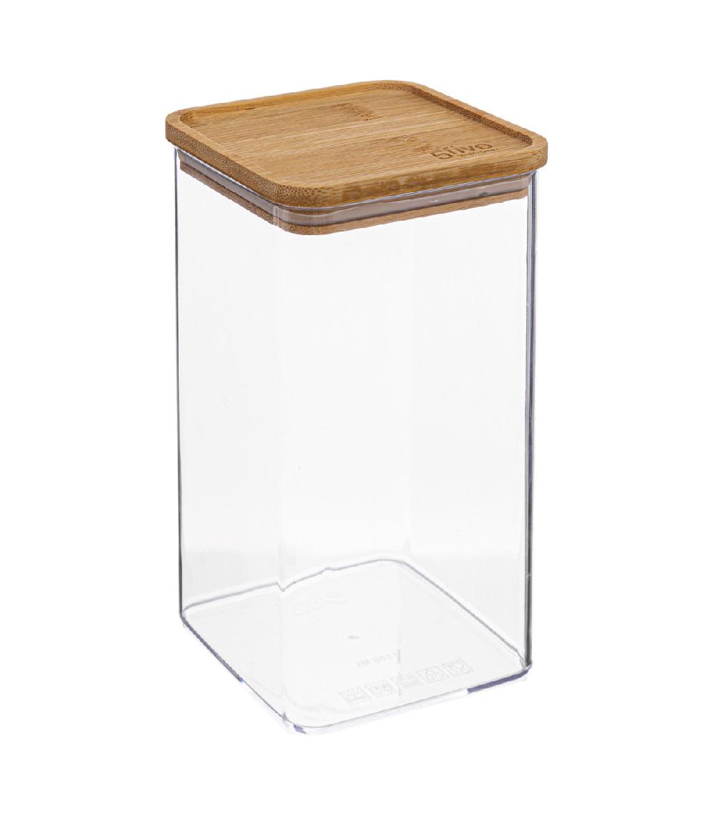 wadiga Bocal cuisine carré en plastique avec bouchon bambou - 1.5L