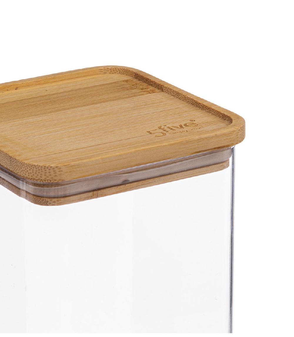 Wadiga Bocal Cuisine Carré En Plastique Avec Bouchon Bambou - 1L