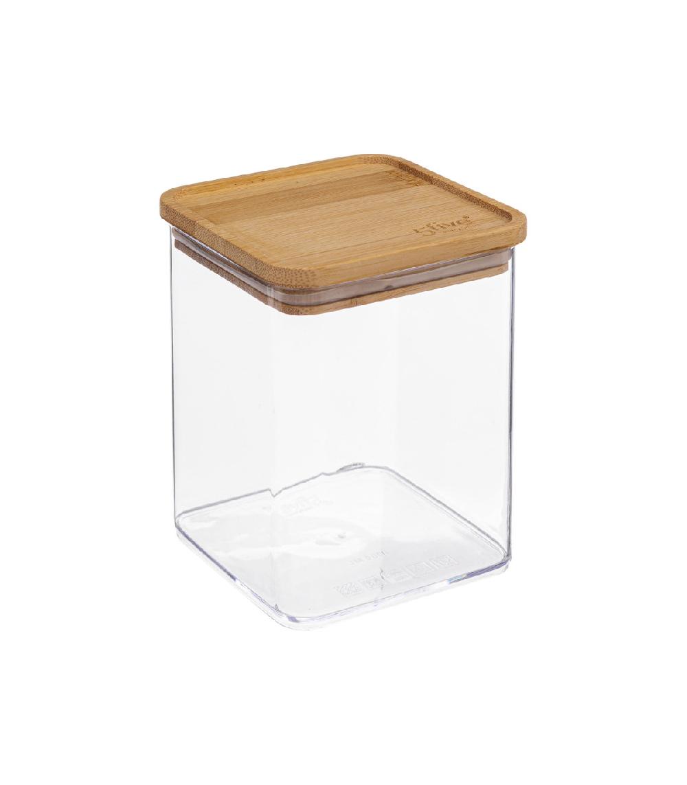wadiga Bocal cuisine carré en plastique avec bouchon bambou - 1L