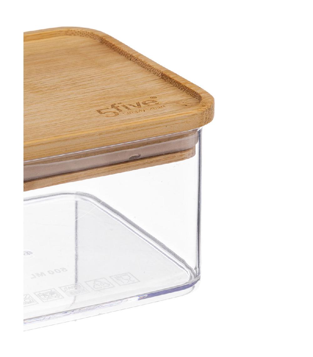 Wadiga Bocal Cuisine Carré En Plastique Avec Bouchon Bambou - 0.5L