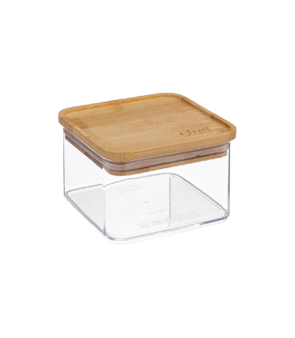 wadiga Bocal cuisine carré en plastique avec bouchon bambou - 0.5L