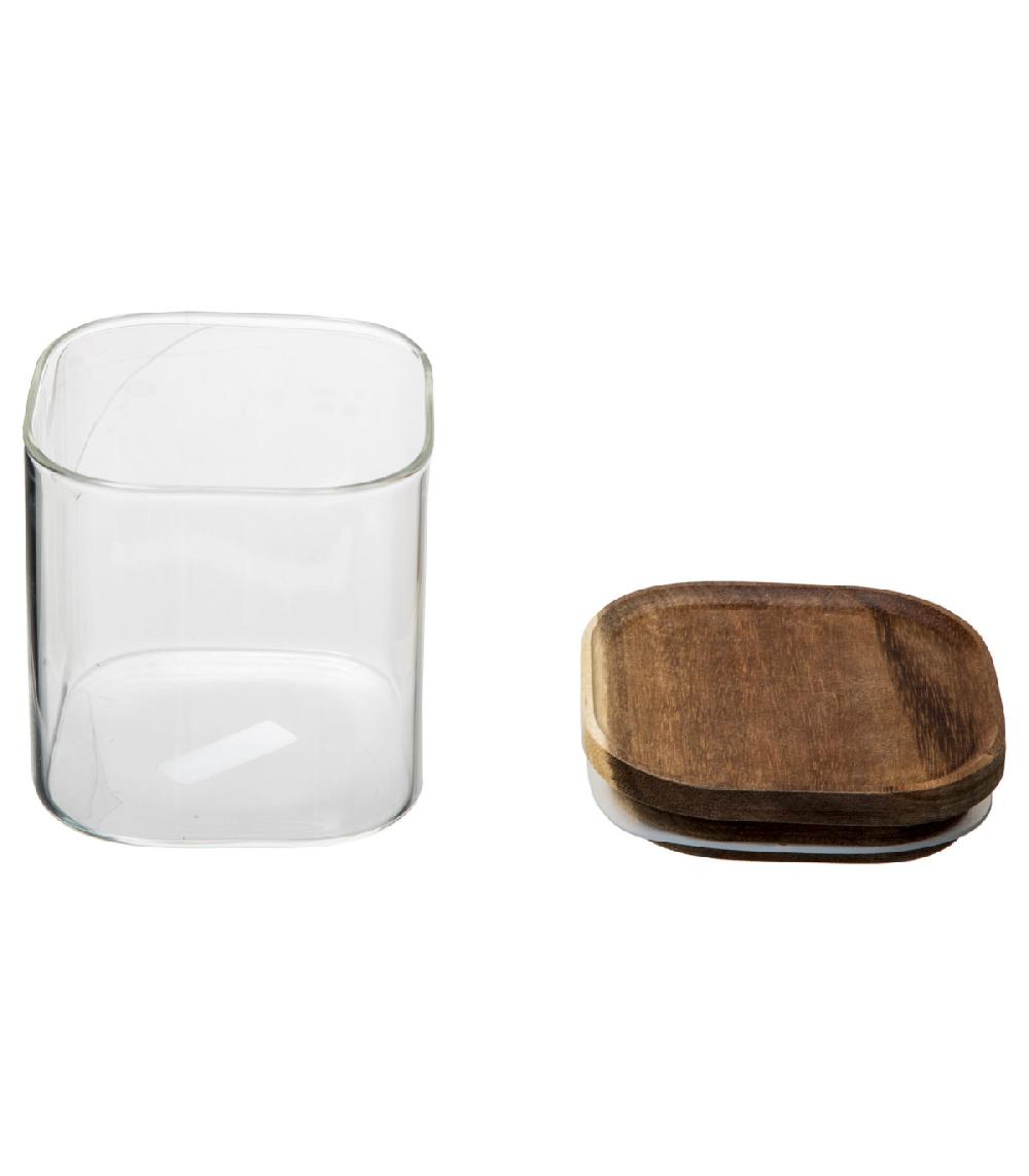 Wadiga Bocal Cuisine Carré En Verre Avec Bouchon Acacia - 0.6L