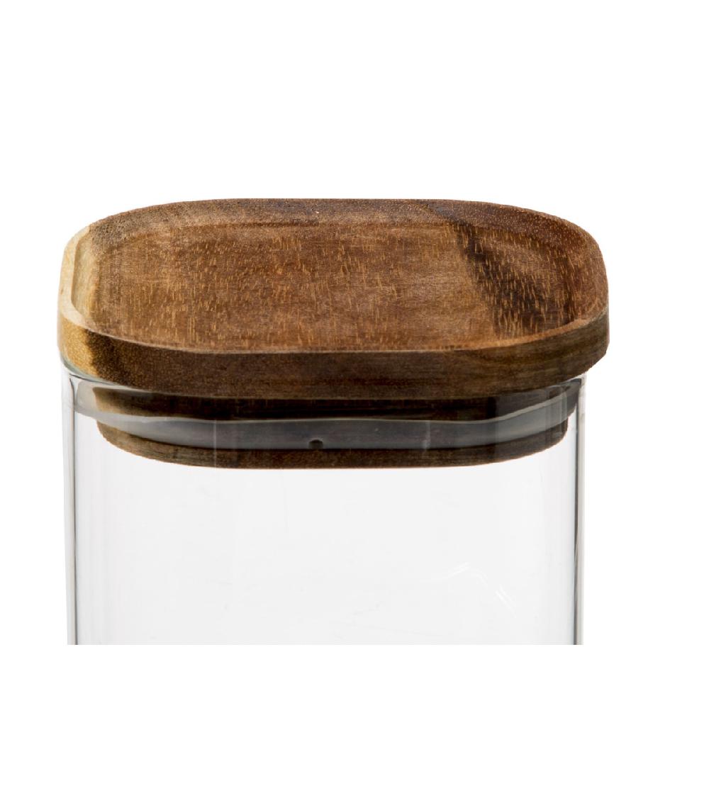 Wadiga Bocal Cuisine Carré En Verre Avec Bouchon Acacia - 0.6L