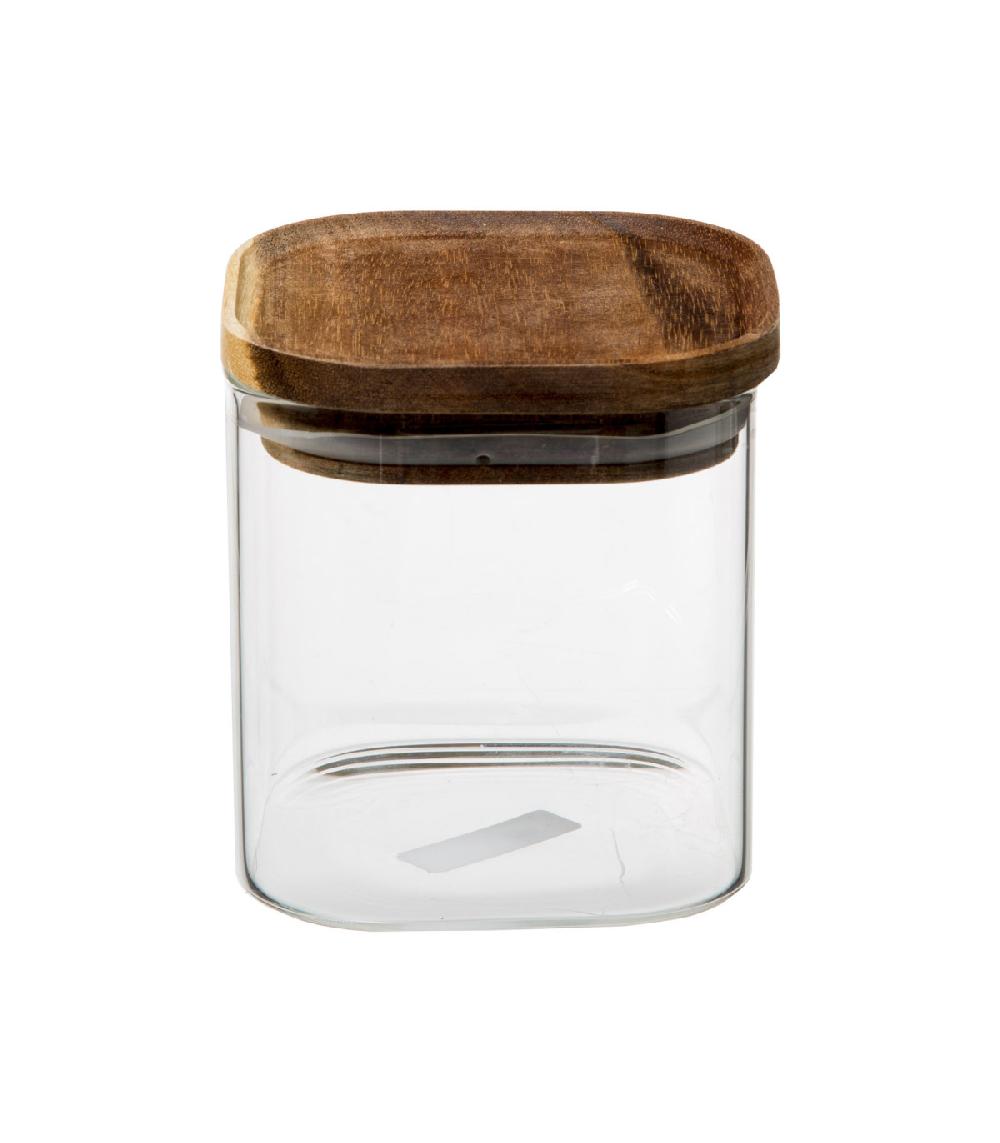 wadiga Bocal cuisine carré en verre avec bouchon acacia - 0.6L