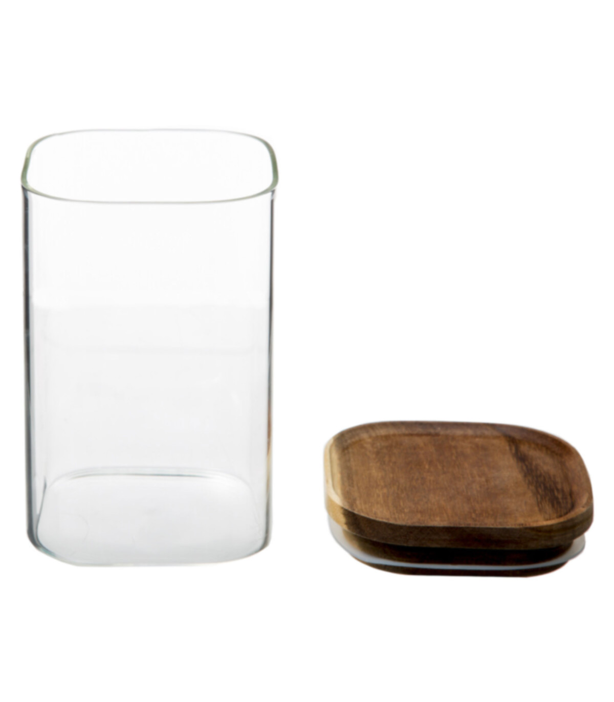 Wadiga Bocal Cuisine Carré En Verre Avec Bouchon Acacia - 1L