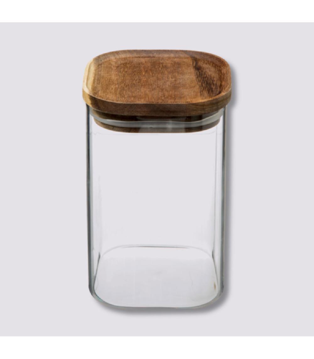Wadiga Bocal Cuisine Carré En Verre Avec Bouchon Acacia - 1L
