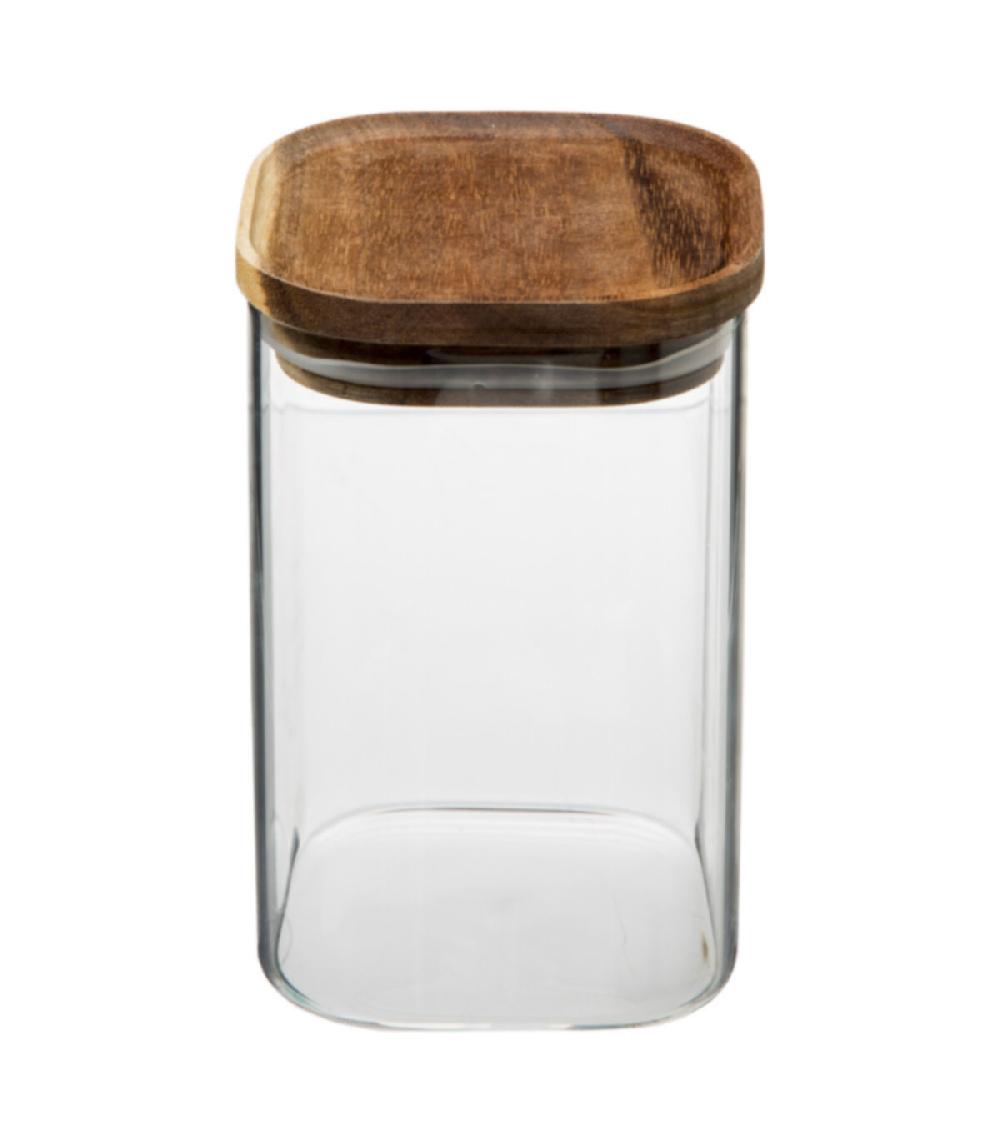 wadiga Bocal cuisine carré en verre avec bouchon acacia - 1L