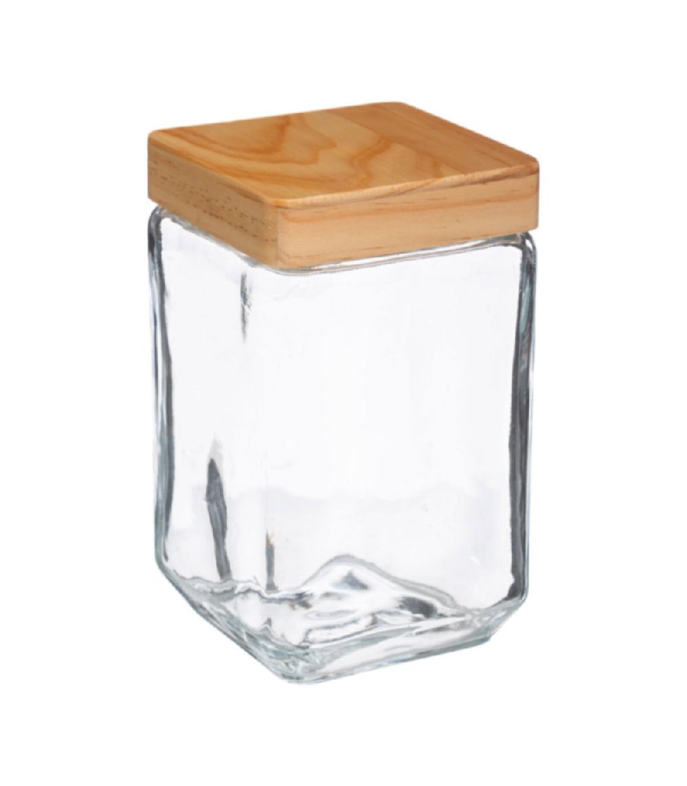 wadiga Bocal cuisine carré en verre avec bouchon bois - 1.25L