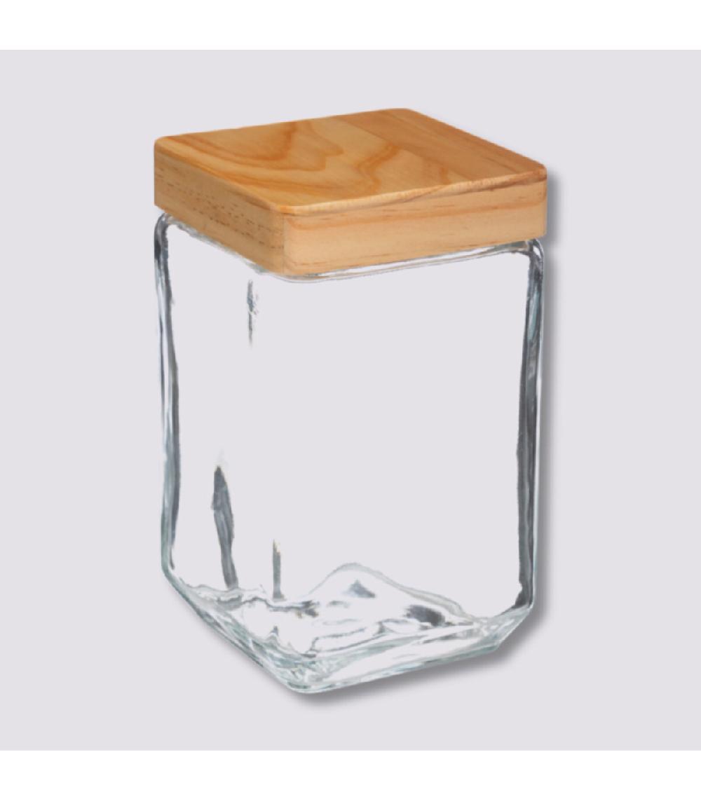 Wadiga Bocal Cuisine Carré En Verre Avec Bouchon Bois - 1.7L