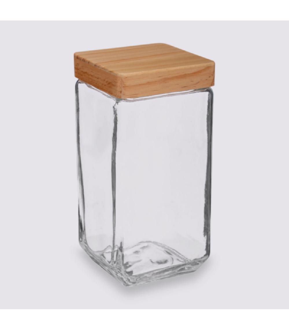 Wadiga Bocal Cuisine Carré En Verre Avec Bouchon Bois - 2L