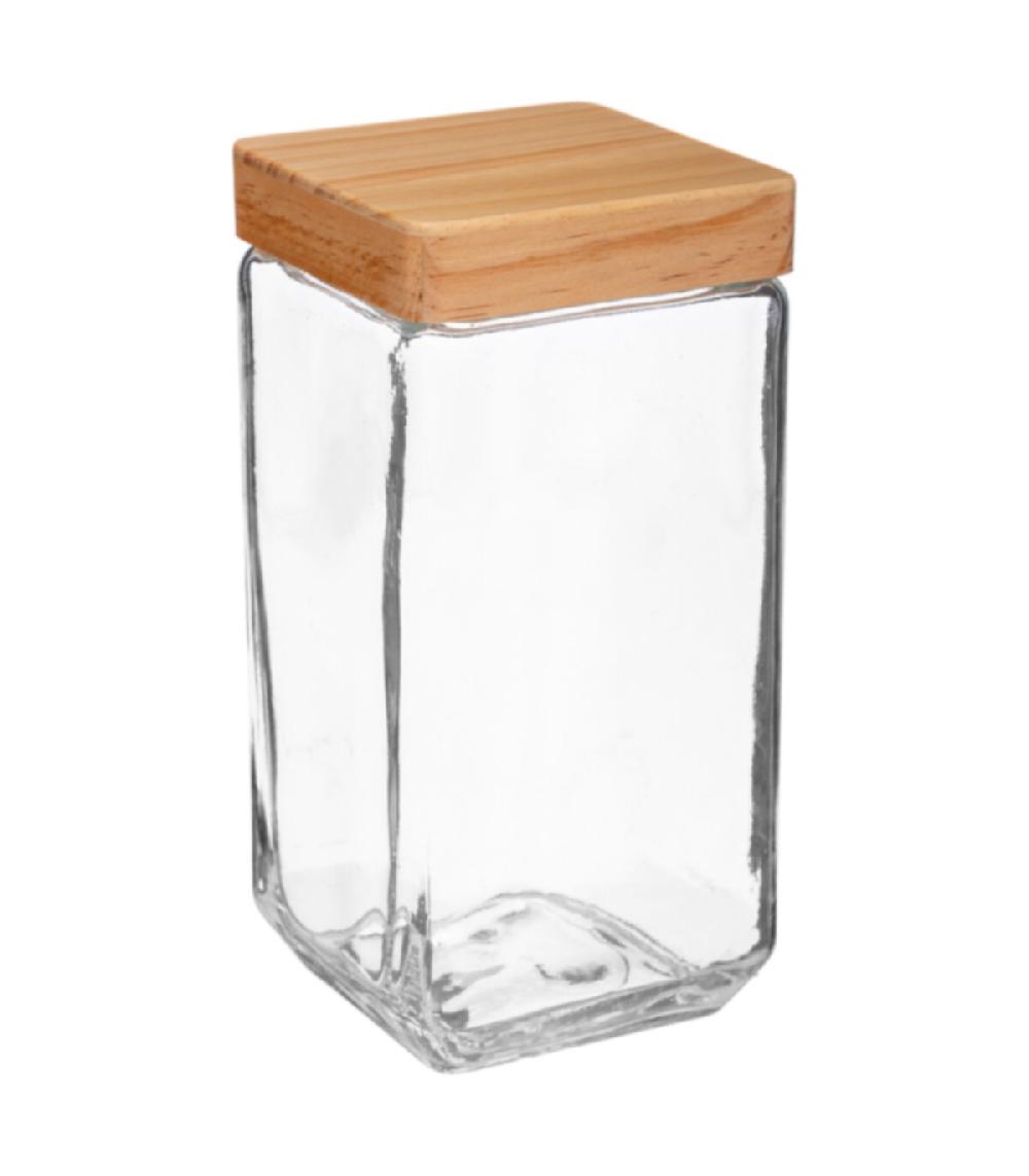 wadiga Bocal cuisine carré en verre avec bouchon bois - 2L