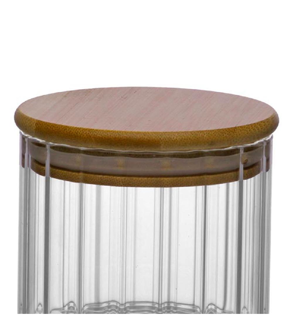 Wadiga Bocal Cuisine En Verre Strié Avec Bouchon Bambou 250ml