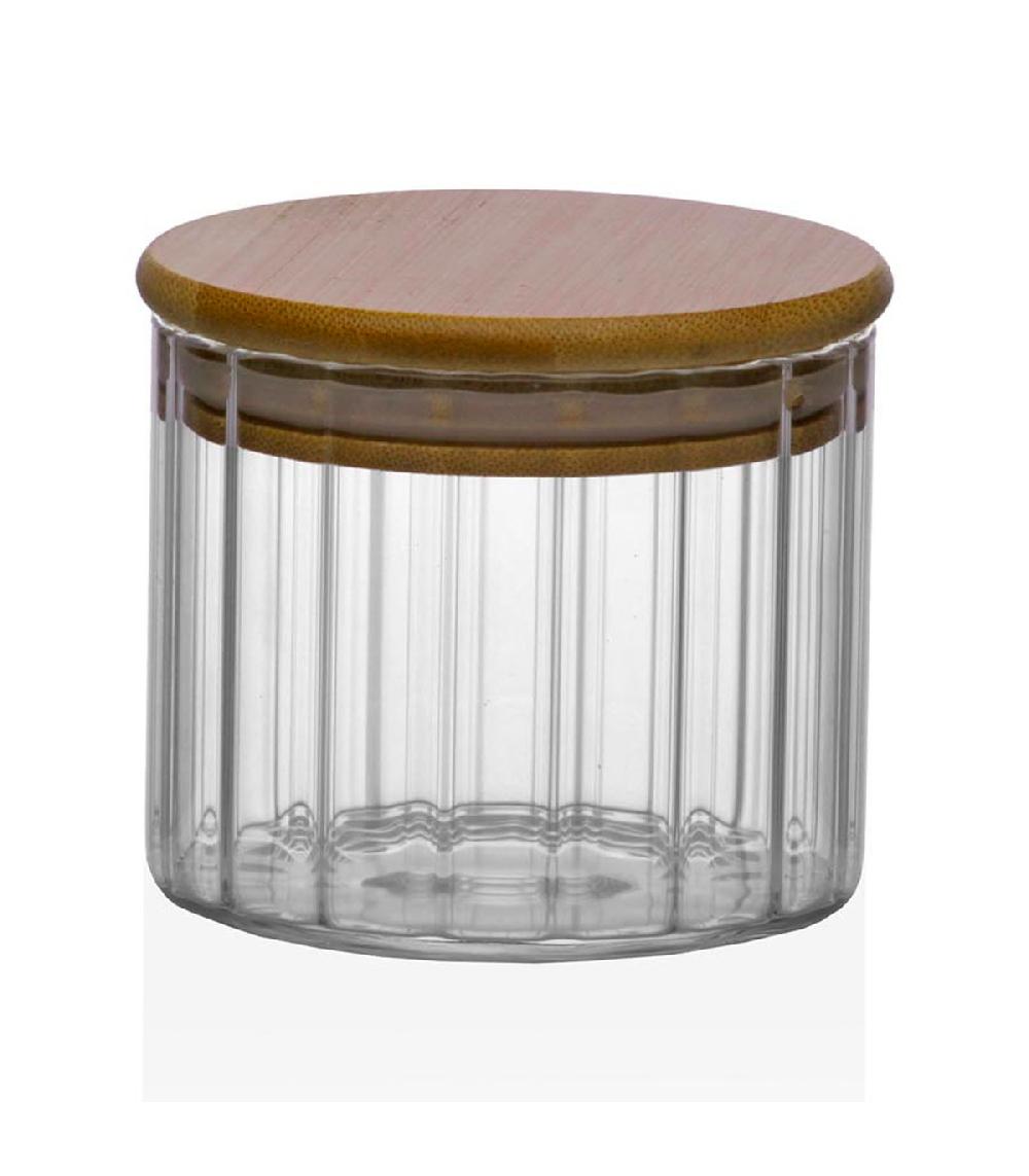 wadiga Bocal cuisine en verre strié avec bouchon bambou 250ml