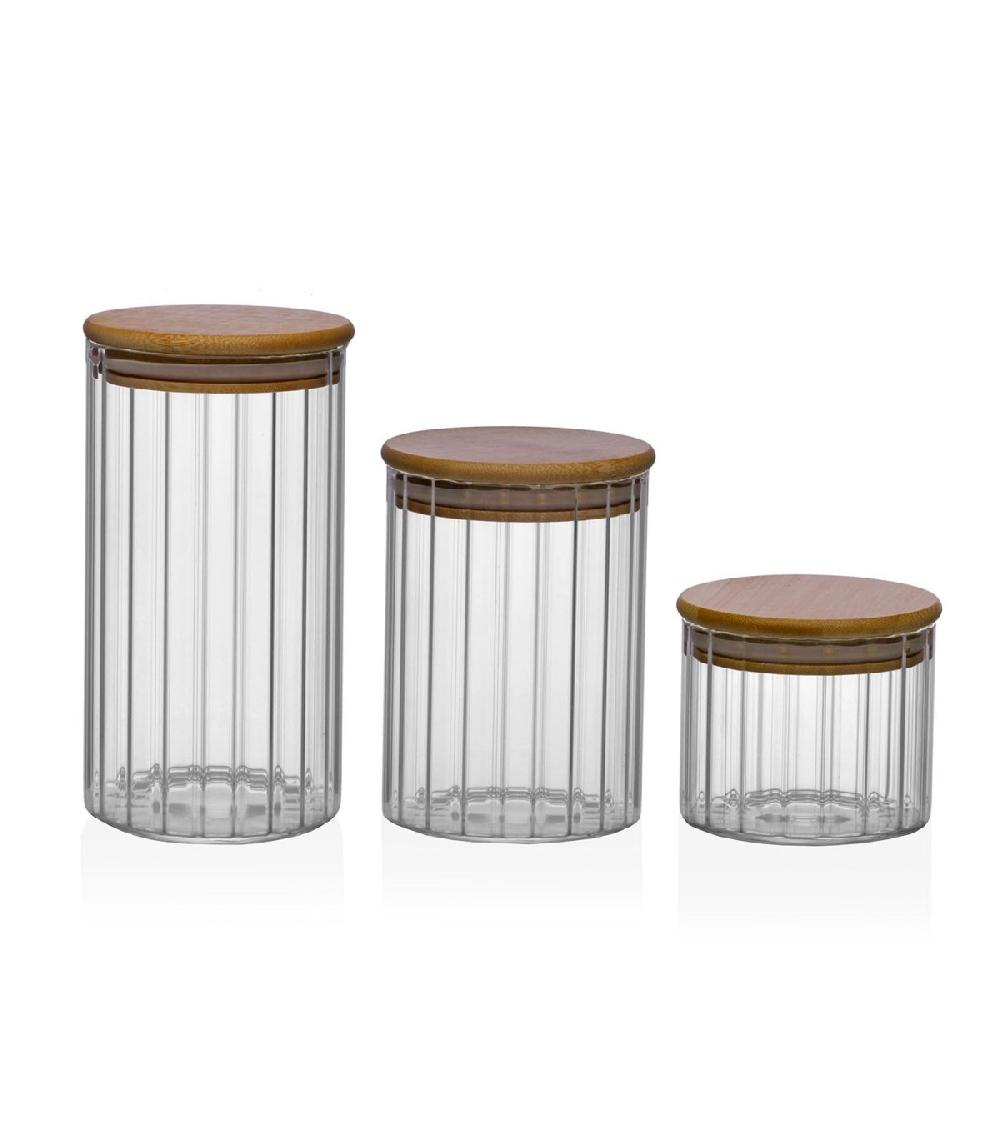 Wadiga Bocal Cuisine En Verre Strié Avec Bouchon Bambou 550ml