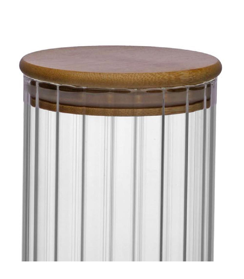Wadiga Bocal Cuisine En Verre Strié Avec Bouchon Bambou 550ml