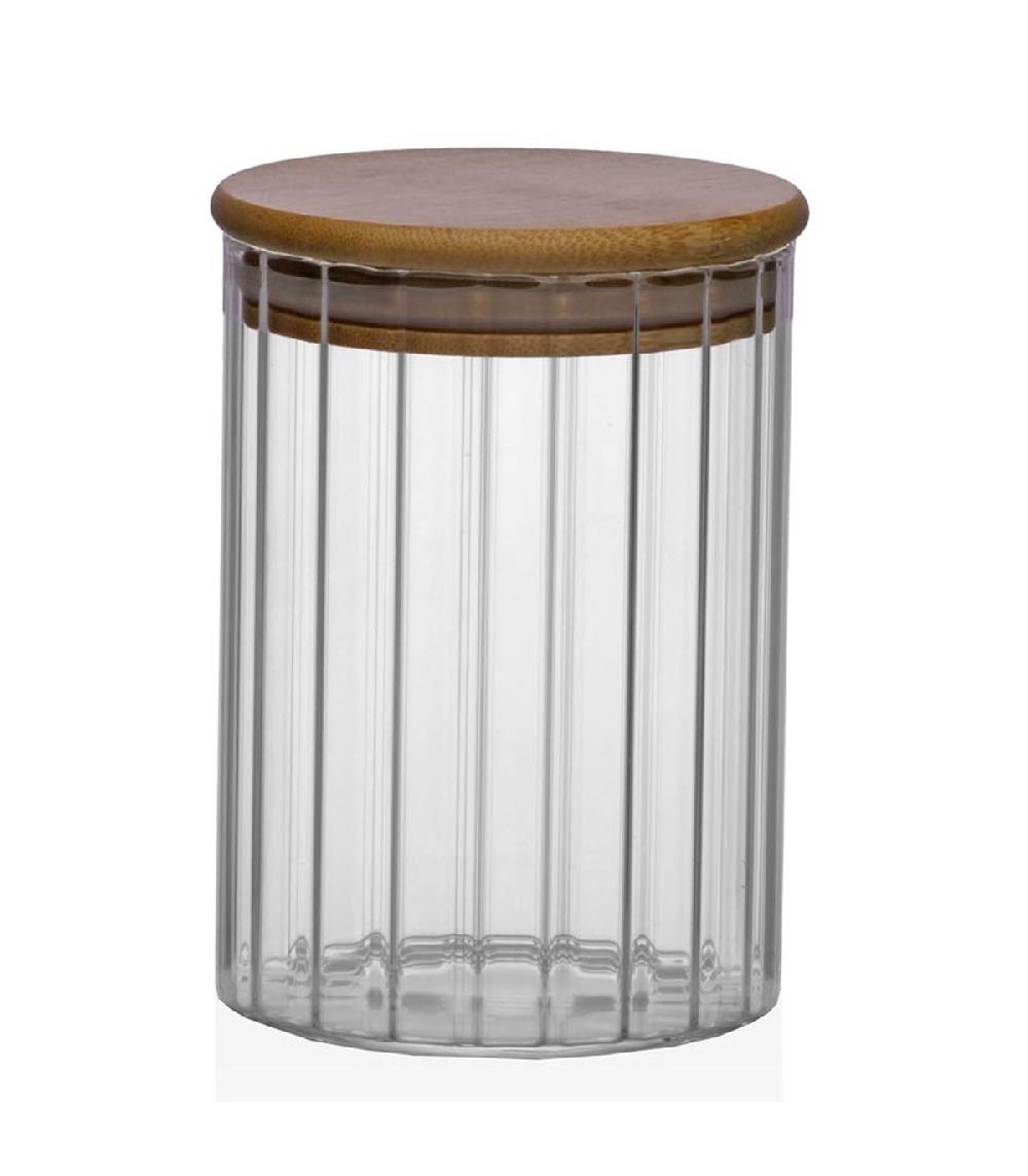 wadiga Bocal cuisine en verre strié avec bouchon bambou 550ml