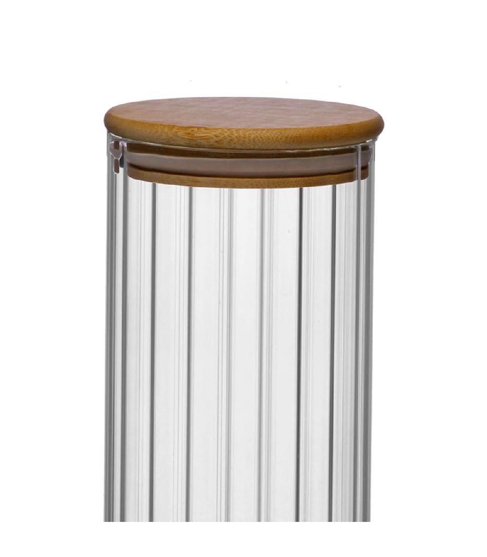Wadiga Bocal Cuisine En Verre Strié Avec Bouchon Bambou 800ml
