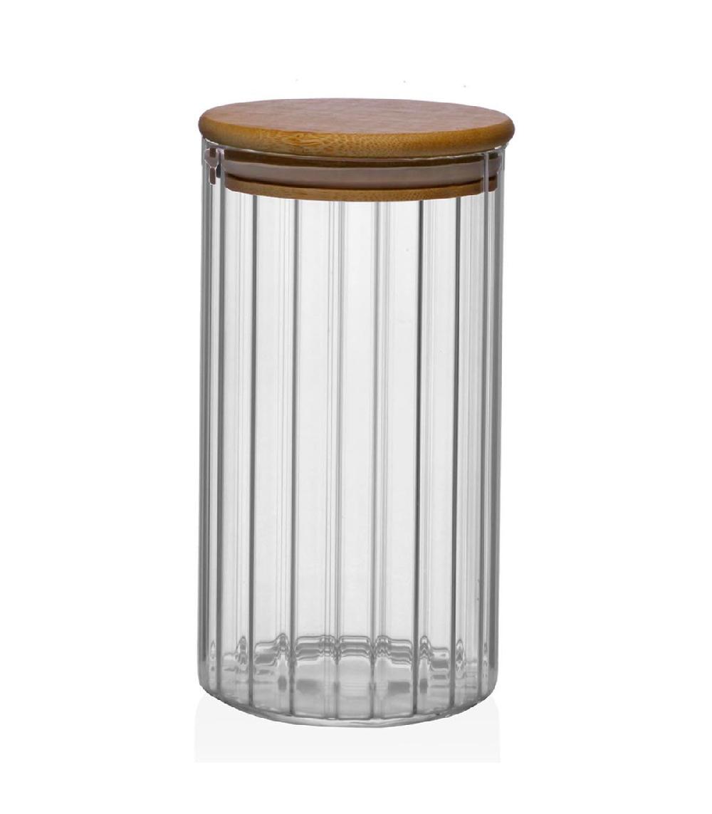 wadiga Bocal cuisine en verre strié avec bouchon bambou 800ml