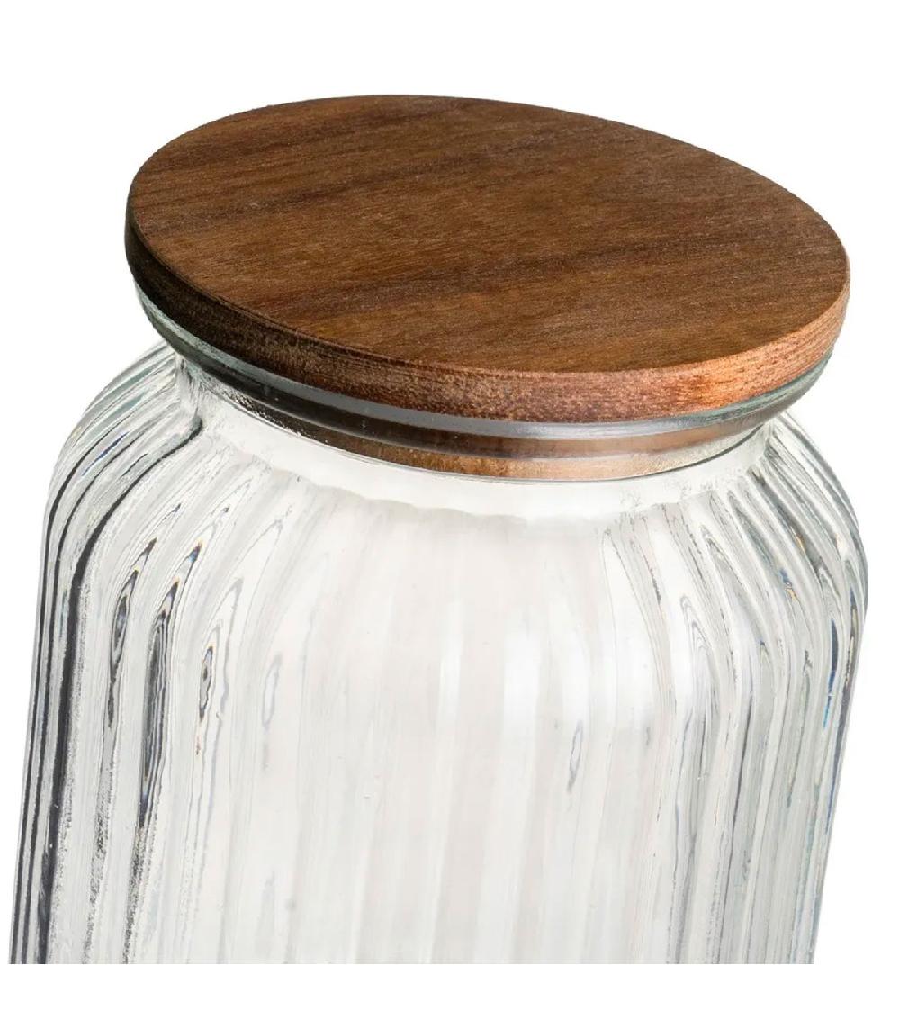 Wadiga Bocal Cuisine En Verre Strié Avec Bouchon Bois 1000ml