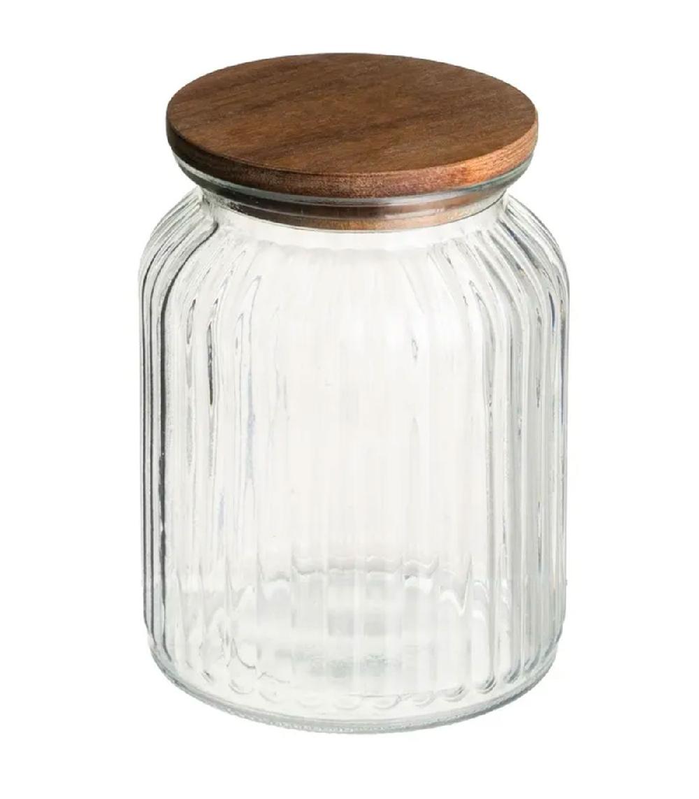 wadiga Bocal cuisine en verre strié avec bouchon bois 1000ml