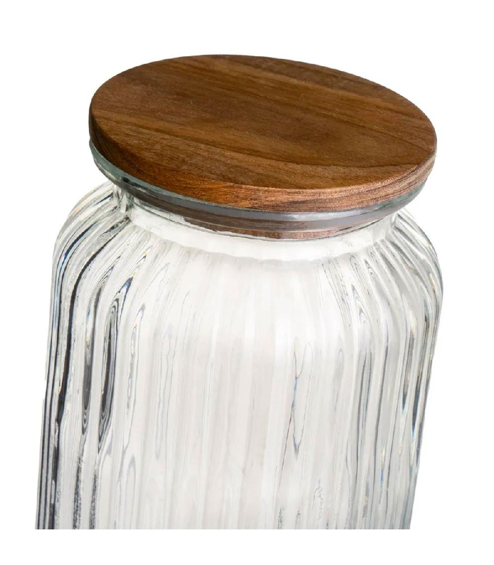 Wadiga Bocal Cuisine En Verre Strié Avec Bouchon Bois 1200ml
