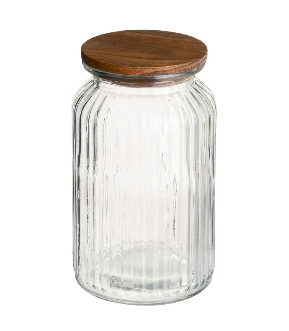 wadiga Bocal cuisine en verre strié avec bouchon bois 1200ml