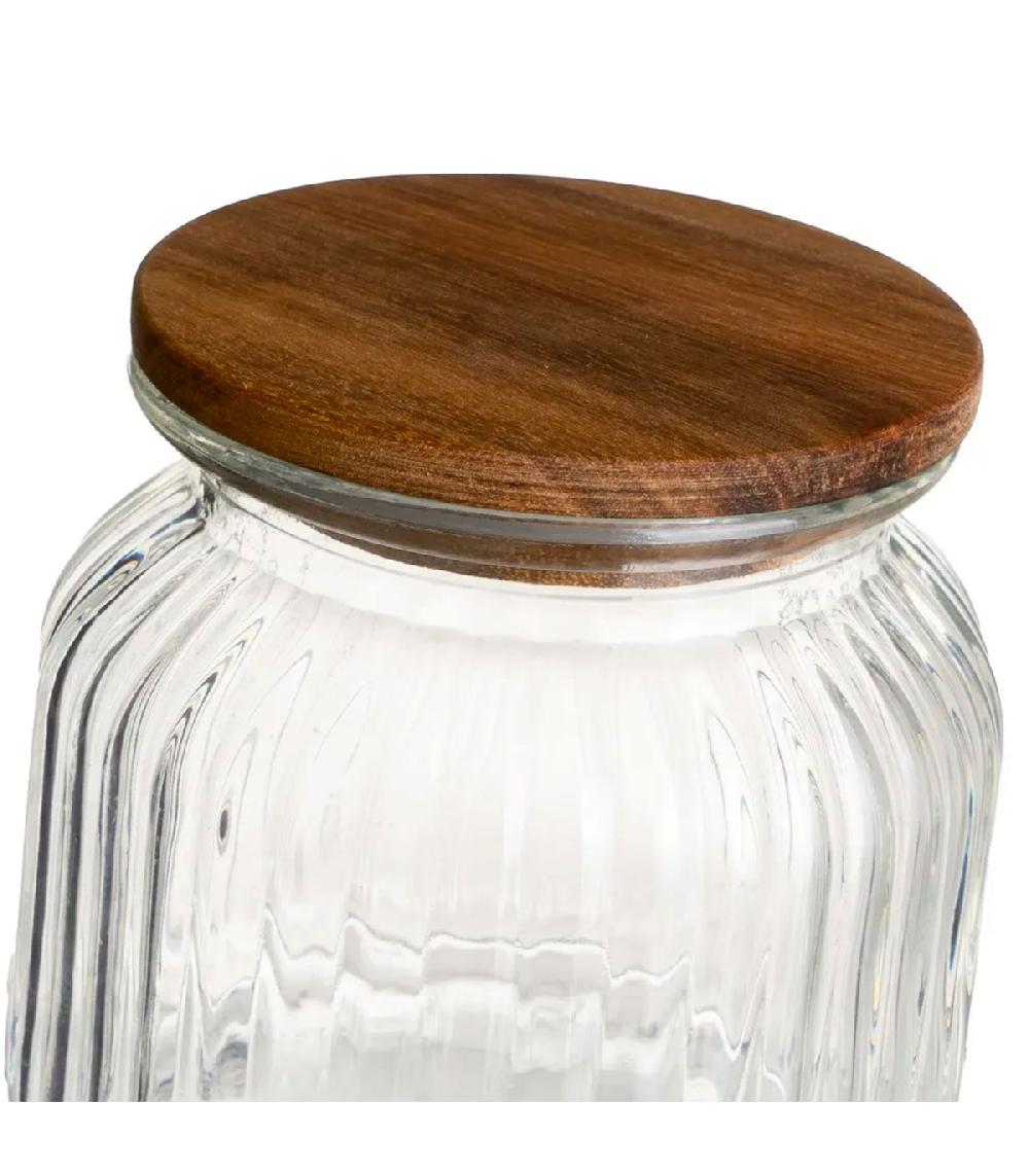 Wadiga Bocal Cuisine En Verre Strié Avec Bouchon Bois 600ml