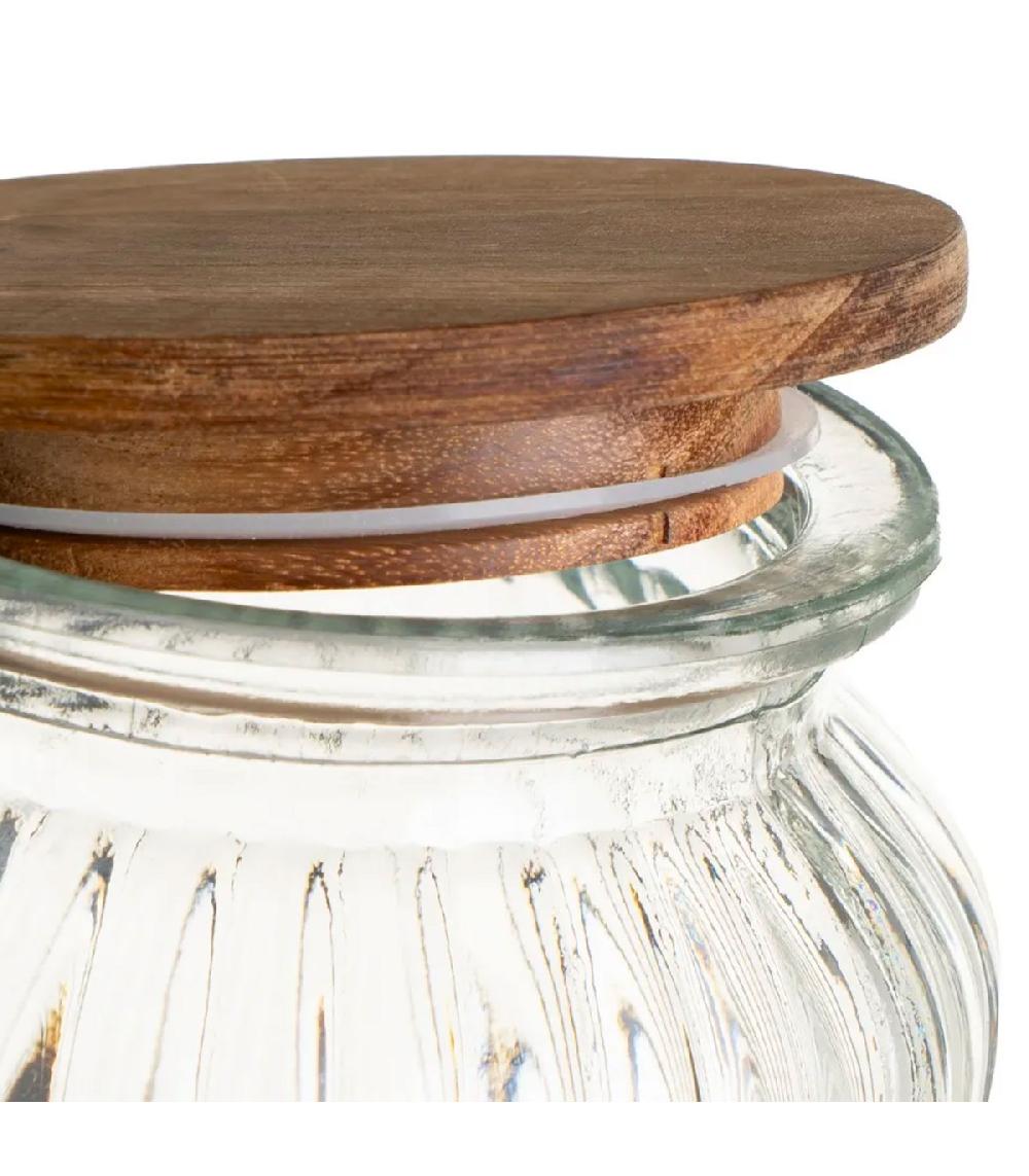 Wadiga Bocal Cuisine En Verre Strié Avec Bouchon Bois 600ml