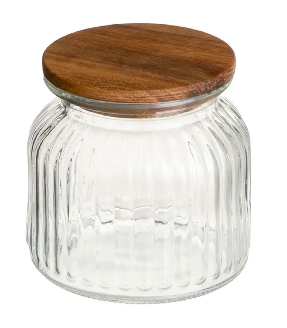 wadiga Bocal cuisine en verre strié avec bouchon bois 600ml