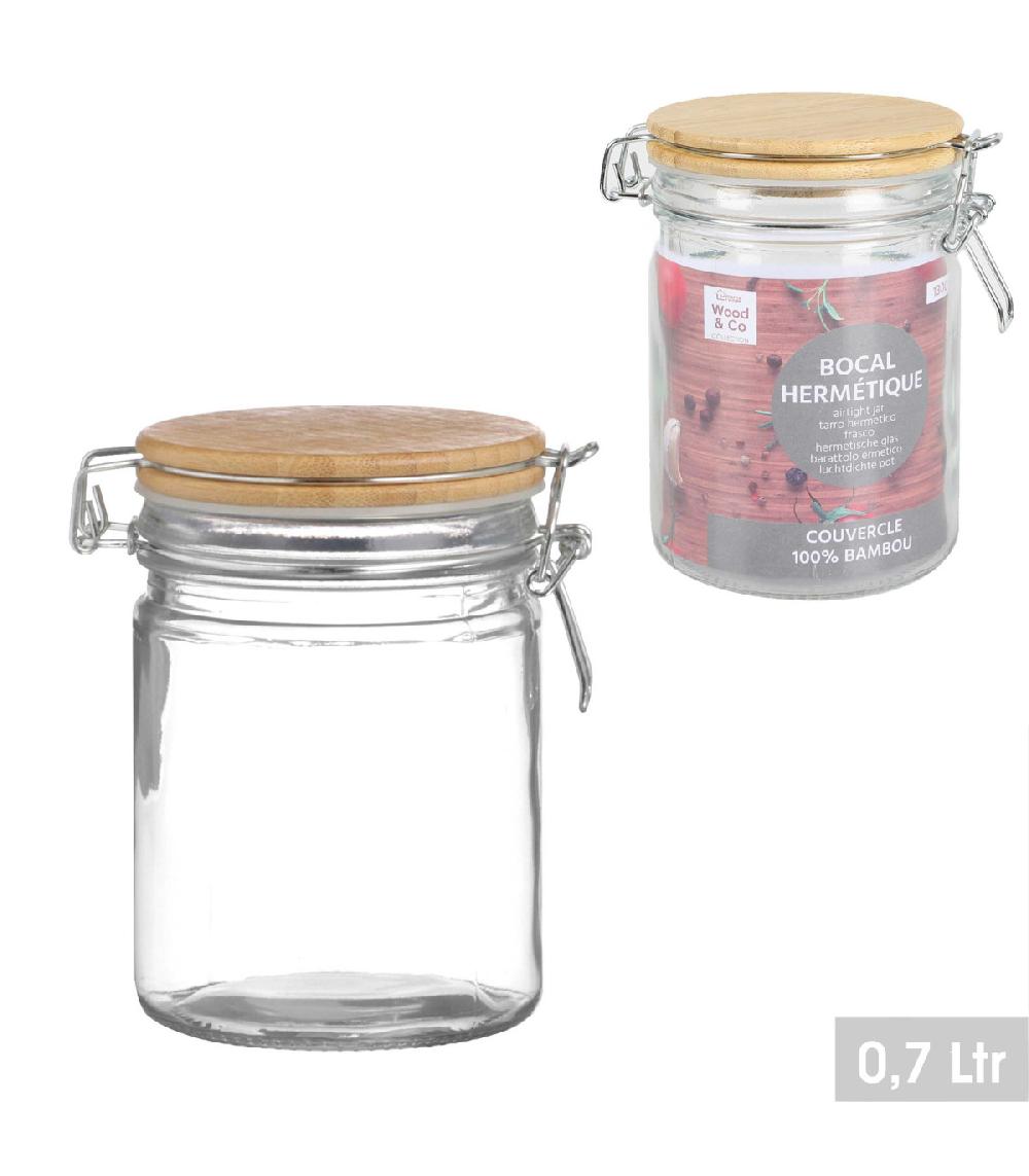 Wadiga Bocal Cuisine Hermétique En Verre Couvercle Clip Bambou - 0.7L