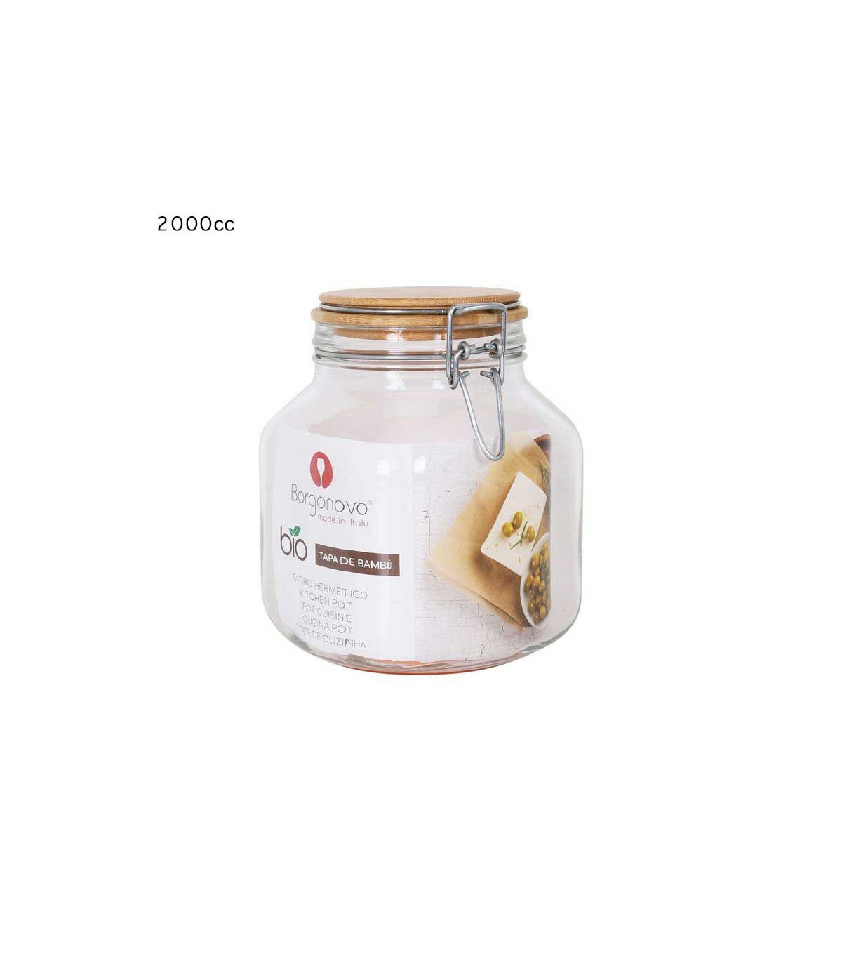 Wadiga Bocal Cuisine Hermétique En Verre Couvercle Clip Bambou - 2000cc