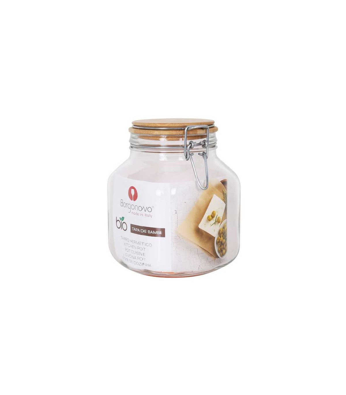 wadiga Bocal Cuisine Hermétique en Verre Couvercle Clip Bambou - 2000cc