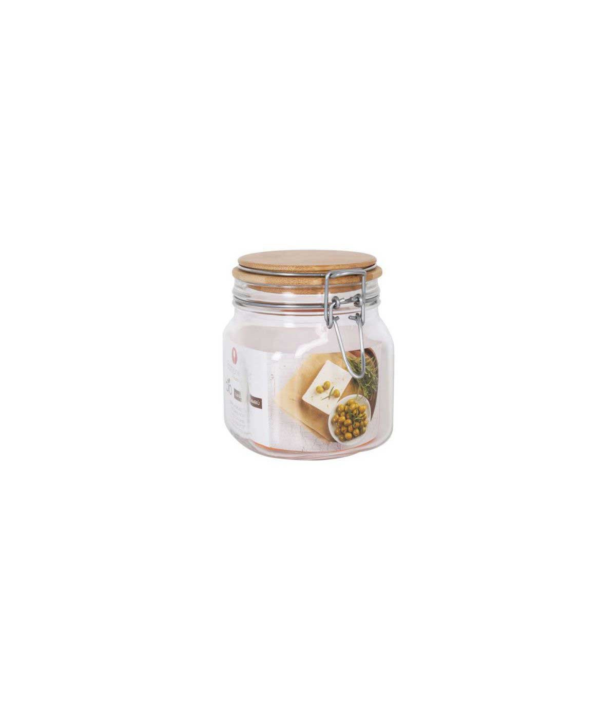 wadiga Bocal Cuisine Hermétique en Verre Couvercle Clip Bambou - 750cc