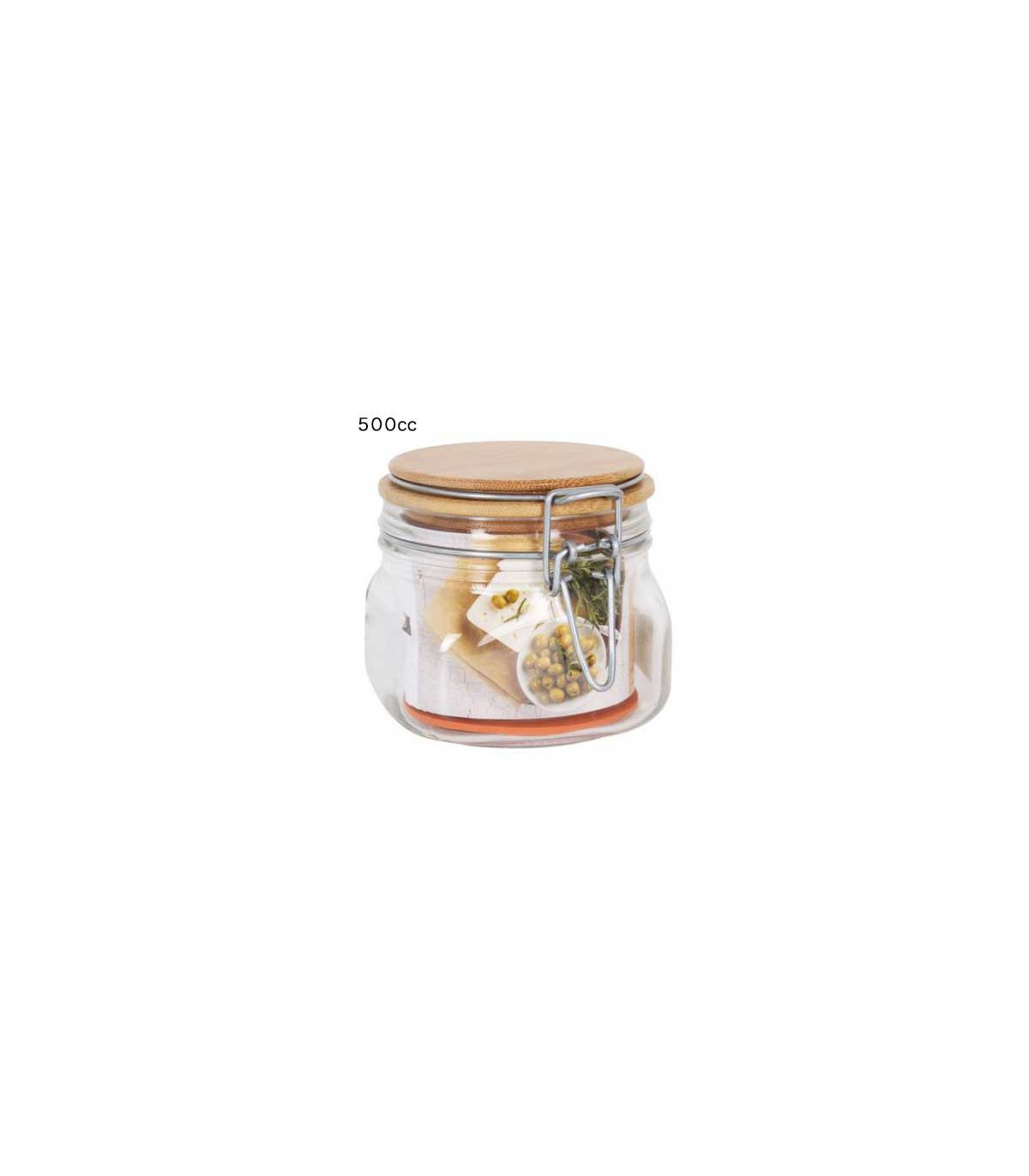 Wadiga Bocal Cuisine Hermétique En Verre Couvercle Clip Bambou - 500cc