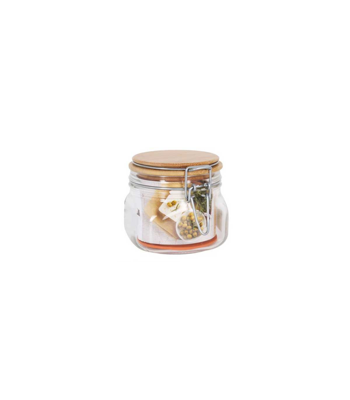 wadiga Bocal Cuisine Hermétique en Verre Couvercle Clip Bambou - 500cc