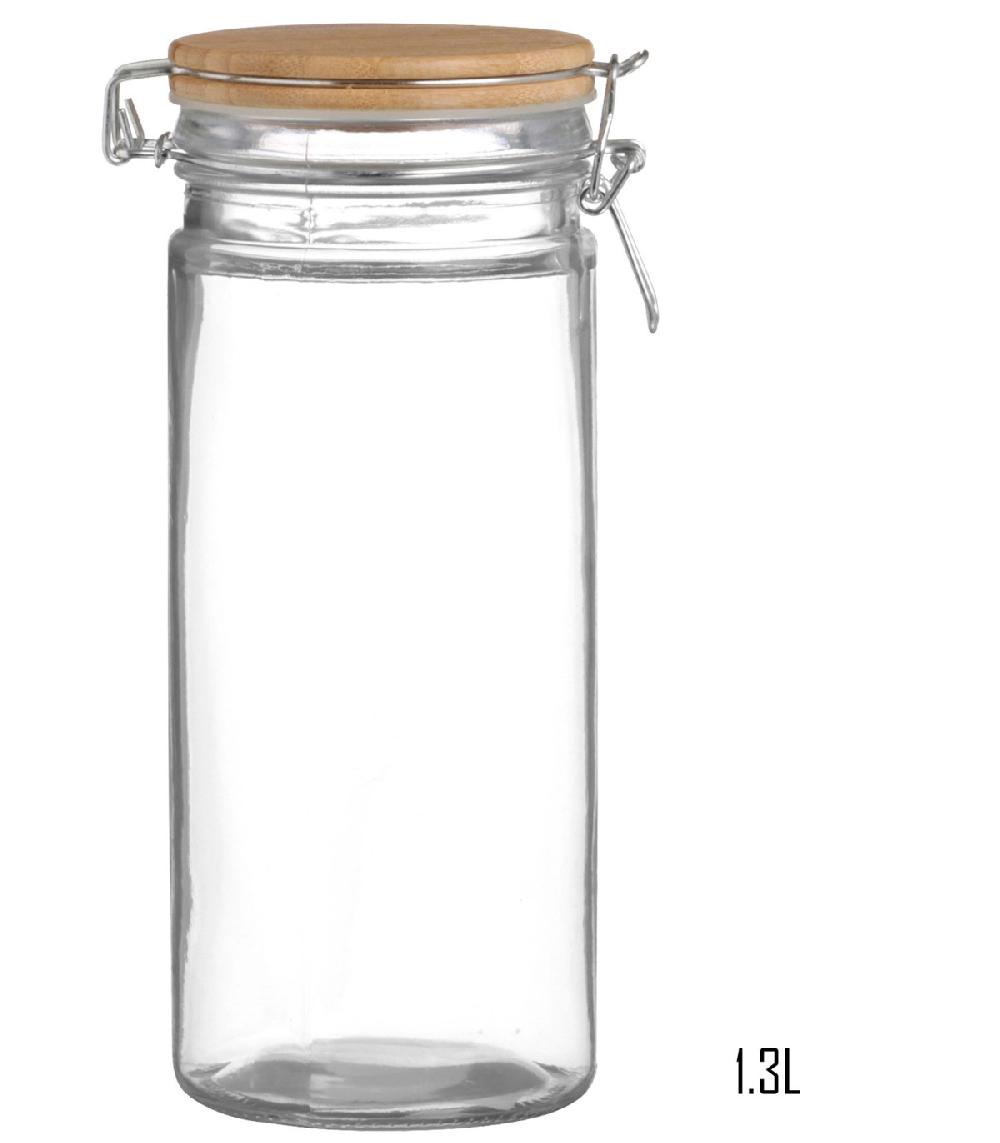 Wadiga Bocal Cuisine Hermétique En Verre Couvercle Clip Bambou - 1.3L