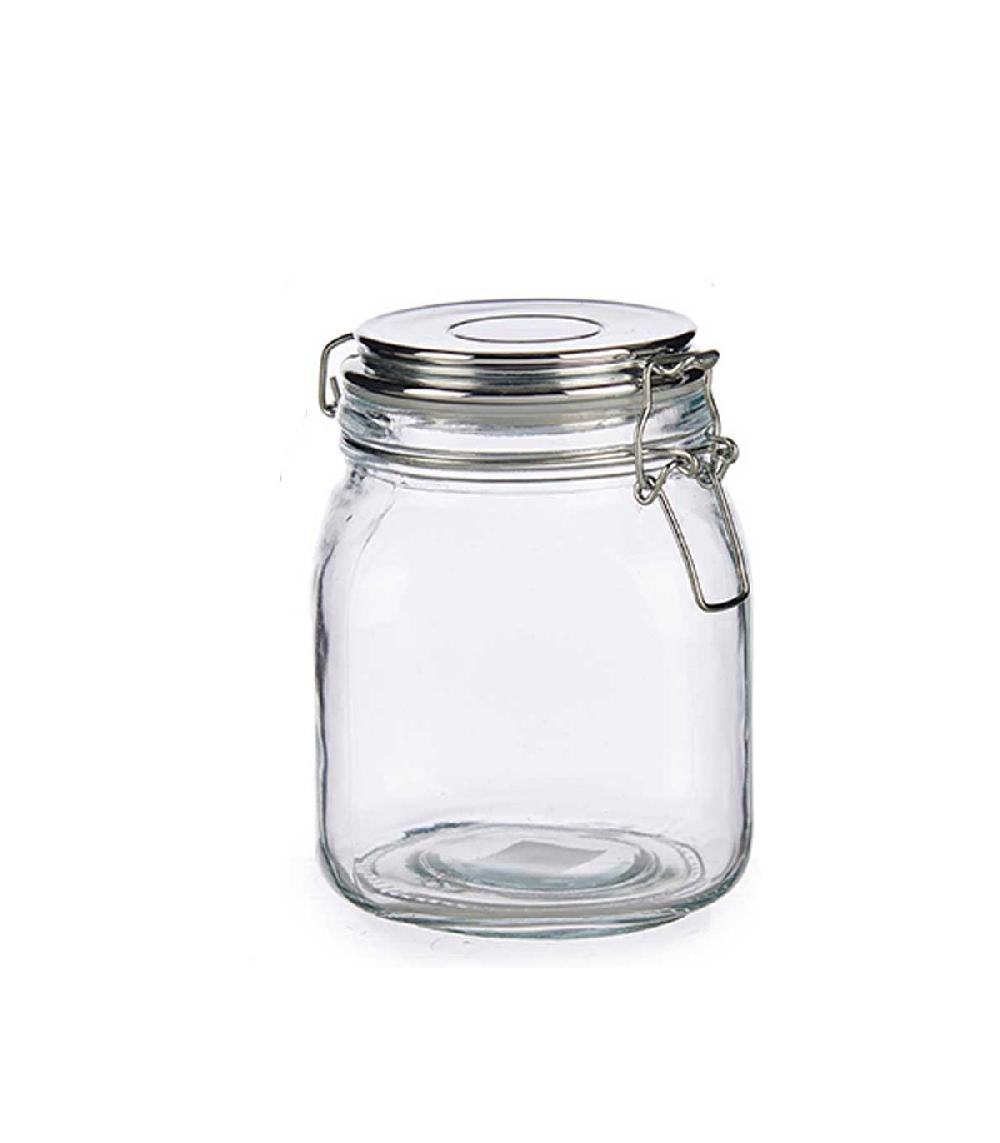 wadiga Bocal Cuisine Hermétique en Verre Couvercle Clip Métal Chromé - 1L