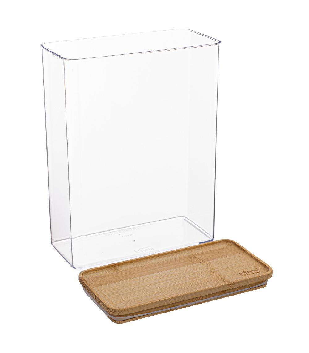 Wadiga Bocal Cuisine Rectangulaire En Plastique Avec Bouchon Bambou - 4.3L