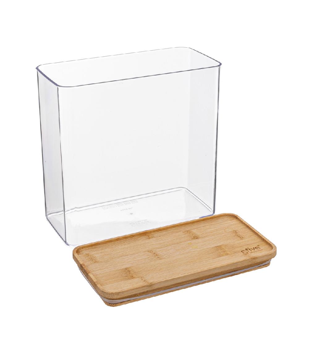 Wadiga Bocal Cuisine Rectangulaire En Plastique Avec Bouchon Bambou - 3L