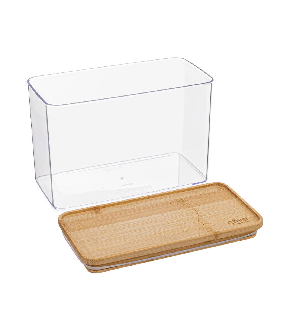 Wadiga Bocal Cuisine Rectangulaire En Plastique Avec Bouchon Bambou - 2L