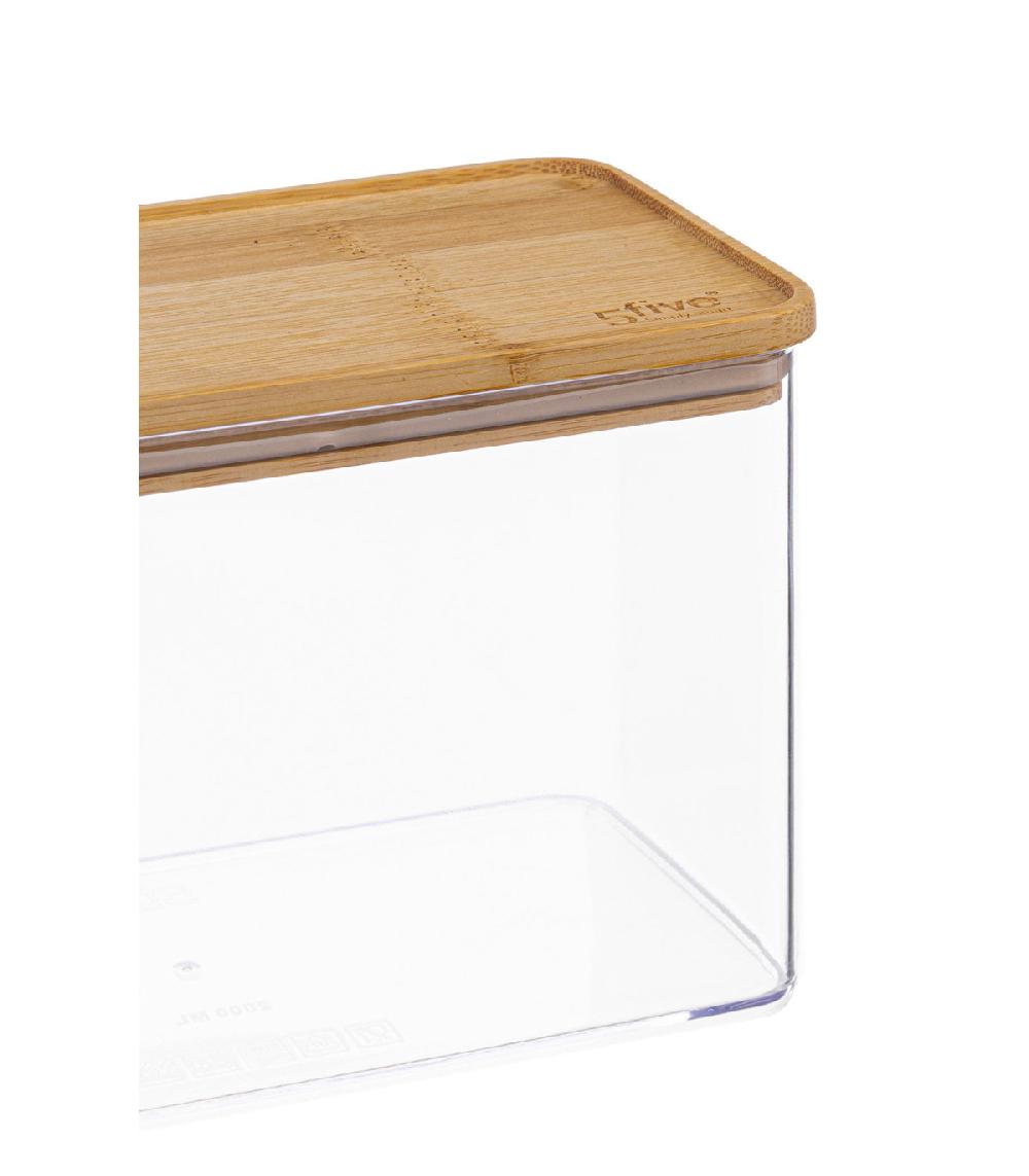 Wadiga Bocal Cuisine Rectangulaire En Plastique Avec Bouchon Bambou - 2L